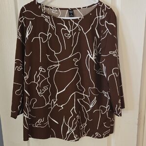 Elegant Brown Blouse with Artistic White Pattern